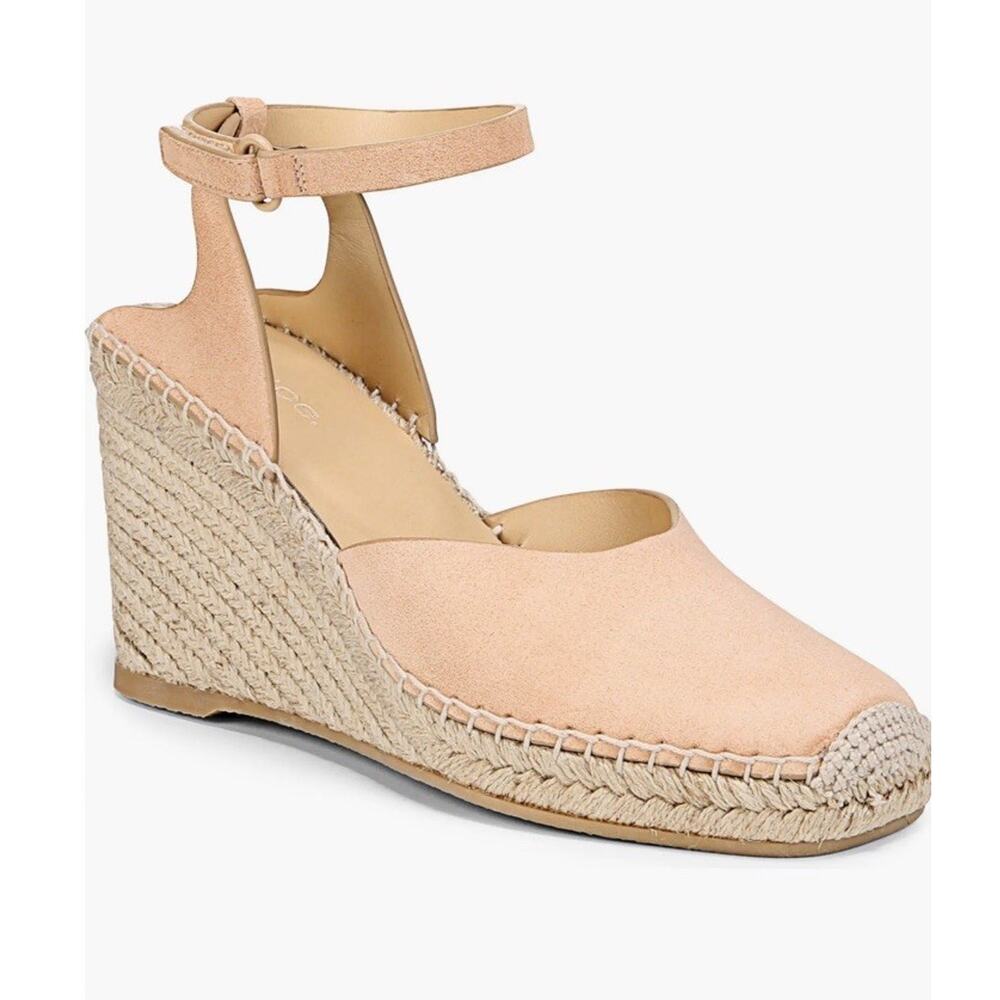 NEW Vince Cecilia Ankle Strap Espadrille Wedge Size 6.5 Beige Suede Boho Hippie